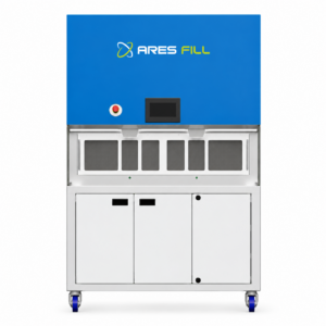 ARES Fill Automatic Animal Bedding Dispenser, dust-controlled precision bedding dispenser in the ARES Flow line