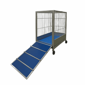Stainless steel animal transport cart with integrated loading ramp for vivarium and lab animal handling