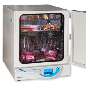 Incu-Shaker 20LR refrigerated shaking incubator with touchscreen display and stainless steel chamber