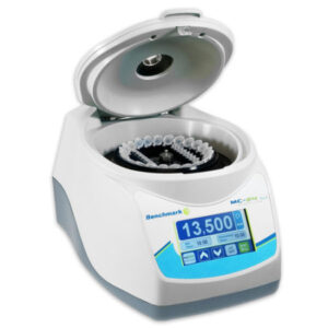 Touchscreen microcentrifuge with COMBI-Rotor for microtubes and PCR strips plus spin columns. Up to 13,500 rpm / 16,800×g.