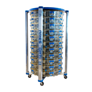 ARES OptiMice II high-density IVC rack with 110 mouse cages and stainless steel construction
