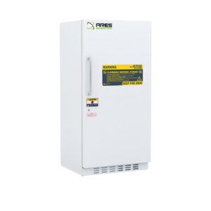 ARS-FFB-30 30 cu ft general purpose flammable storage freezer, door closed exterior view with hazard warning labels