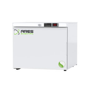 ARS-HC-UCFS-0120A-LH ARES Cool 1.7 cu. ft. freestanding countertop auto defrost laboratory freezer with left-hinged solid swing door closed, powder-coated steel exterior, front view